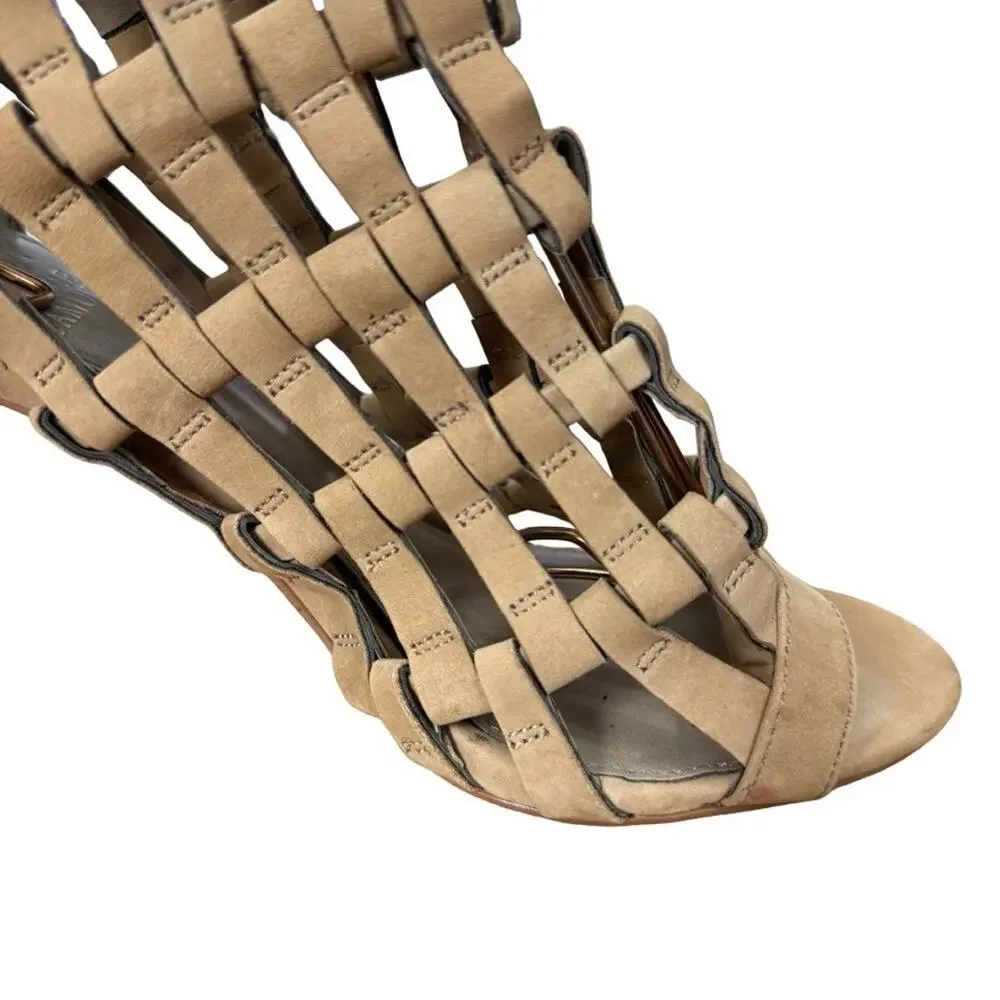 Vince Camuto Aventha Leather Cage Style High Heels Peep Toe Shoes Beige sz 7.5